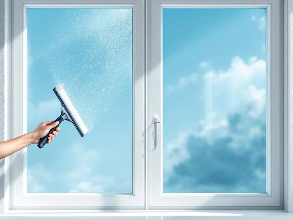 Vergelijking van raamreiniging: eenvoudige wisser met strepen links versus professionele tool met kristalhelder resultaat rechts