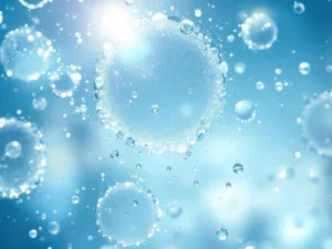 Glasraam met hardnekkige watervlekken en kalkafzettingen die zonlicht weerkaatsen tegen blauwe hemel achtergrond