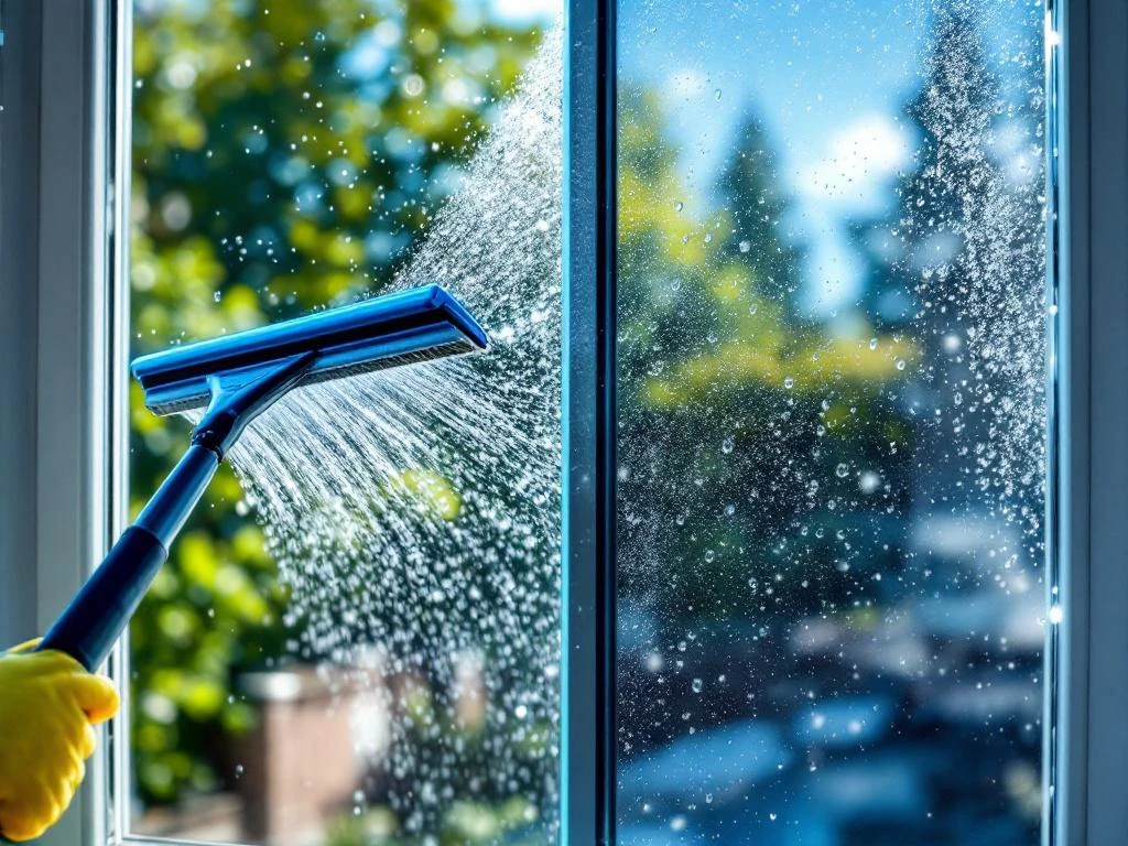 Professionele raamreiniging versus doe-het-zelf: links streepvrije ramen, rechts zichtbare vlekken en strepen