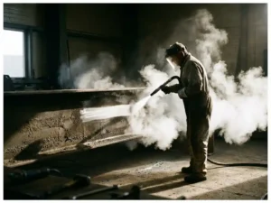 Werknemer in beschermende kleding gebruikt dry ice blaster op industrieel metalen oppervlak met CO2-damp en contrast tussen schoon en vuil


Let me reconsider this to ensure it's under 125 characters while maintaining the key information in Dutch:

Dry ice blasting reinigt industrieel metaal, witte CO2-damp zichtbaar, contrast tussen schoon en vuil oppervlak