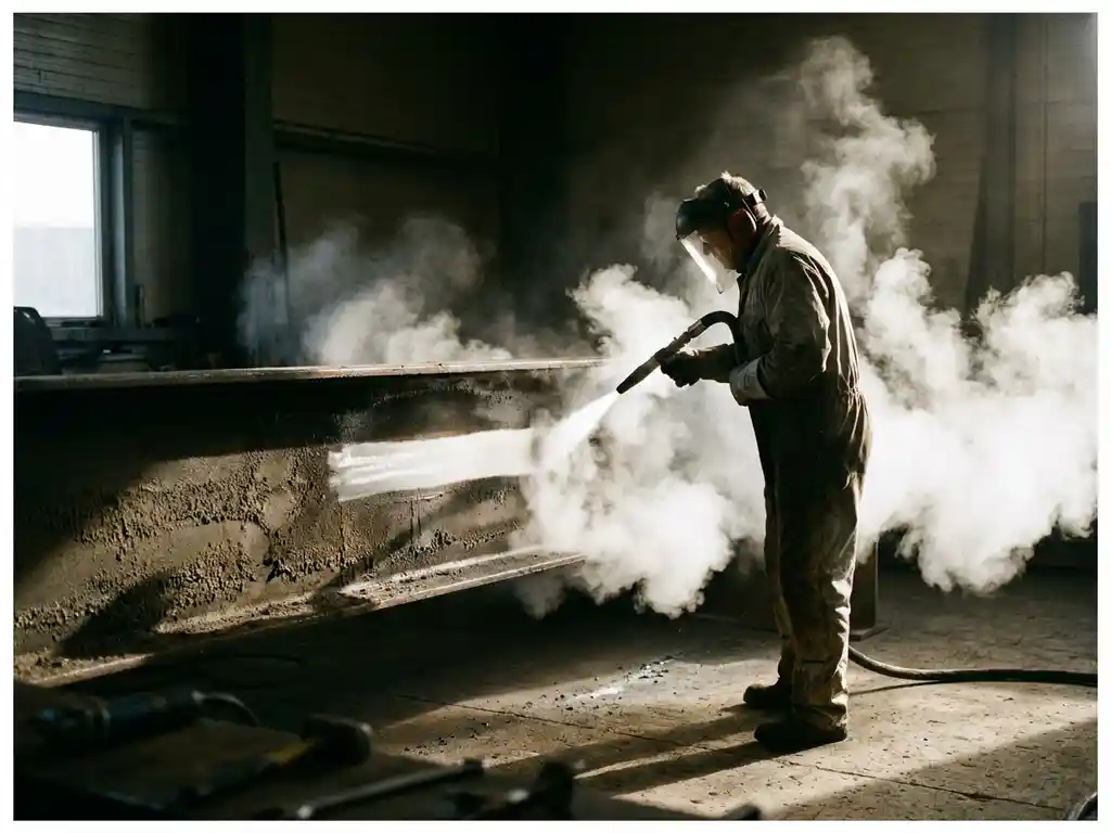 Werknemer in beschermende kleding gebruikt dry ice blaster op industrieel metalen oppervlak met CO2-damp en contrast tussen schoon en vuil


Let me reconsider this to ensure it's under 125 characters while maintaining the key information in Dutch:

Dry ice blasting reinigt industrieel metaal, witte CO2-damp zichtbaar, contrast tussen schoon en vuil oppervlak