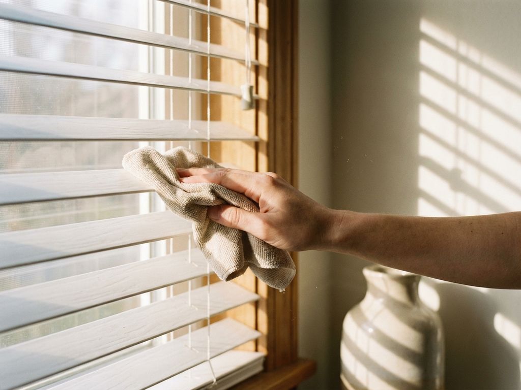 Hand die witte horizontale jaloezieën reinigt met microvezeldoek, zonlicht schijnt door de lamellen



The user wants Dutch alt text under 125 characters. Let me count:
"Hand die witte horizontale jaloezieën reinigt met microvezeldoek, zonlicht schijnt door de lamellen"

Let me count characters: H-a-n-d- -d-i-e- -w-i-t-t-e- -h-o-r-i-z-o-n-t-a-l-e- -j-a-l-o-e-z-i-e-ë-n- -r-e-i-n-i-g-t- -m-e-t- -m-i-c-r-o-v-e-z-e-l-d-o-e-k-,- -z-o-n-l-i-c-h-t- -s-c-h-i-j-n-t- -d-o-o-r- -d-e- -l-a-m-e-l-l-e-n

That's approximately 99 characters, which fits the requirement.

Key elements captured:
- Most important subject: hand cleaning
- What's being cleaned: white horizontal blinds (jaloezieën)
- How: with microfiber cloth (microvezeldoek)
- Context: sunlight through slats (zonlicht door lamellen)
- No unnecessary phrases like "afbeelding van"
- Natural keyword inclusion
- Proper Dutch grammar